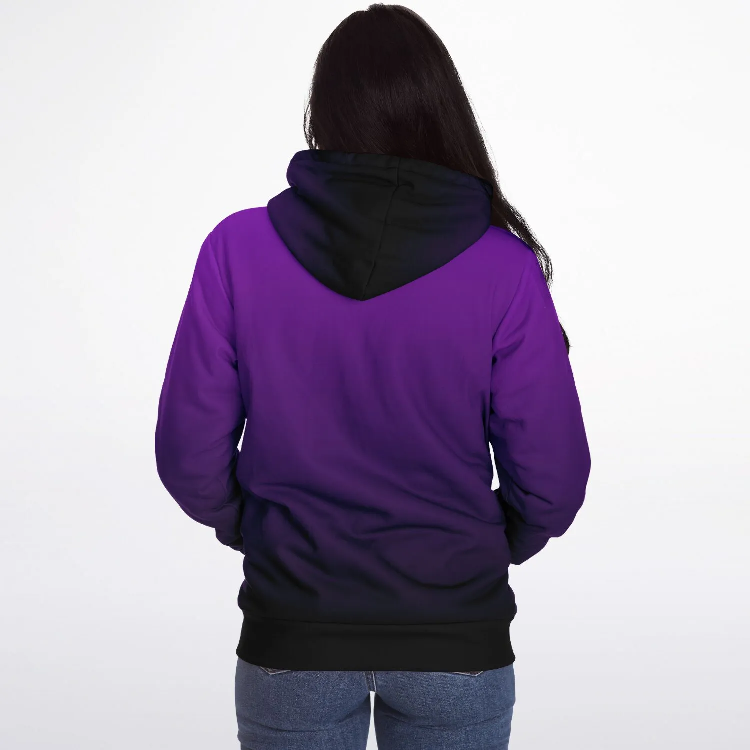 Black Purple Ombre Zip Up Fleece Lined Hoodie, Gradient Tie Dye Heavyweight Sherpa Full Zipper Pocket Men Women Hooded Sweatshirt Jacket