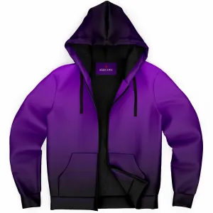 Black Purple Ombre Zip Up Fleece Lined Hoodie, Gradient Tie Dye Heavyweight Sherpa Full Zipper Pocket Men Women Hooded Sweatshirt Jacket