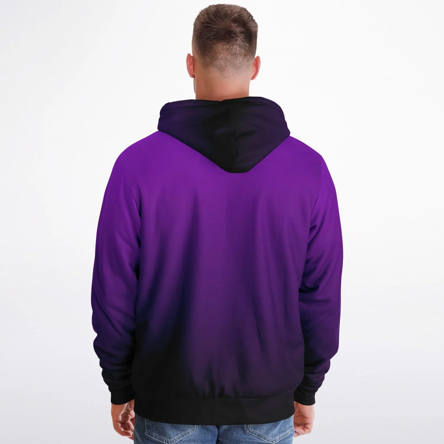 Black Purple Ombre Zip Up Fleece Lined Hoodie, Gradient Tie Dye Heavyweight Sherpa Full Zipper Pocket Men Women Hooded Sweatshirt Jacket