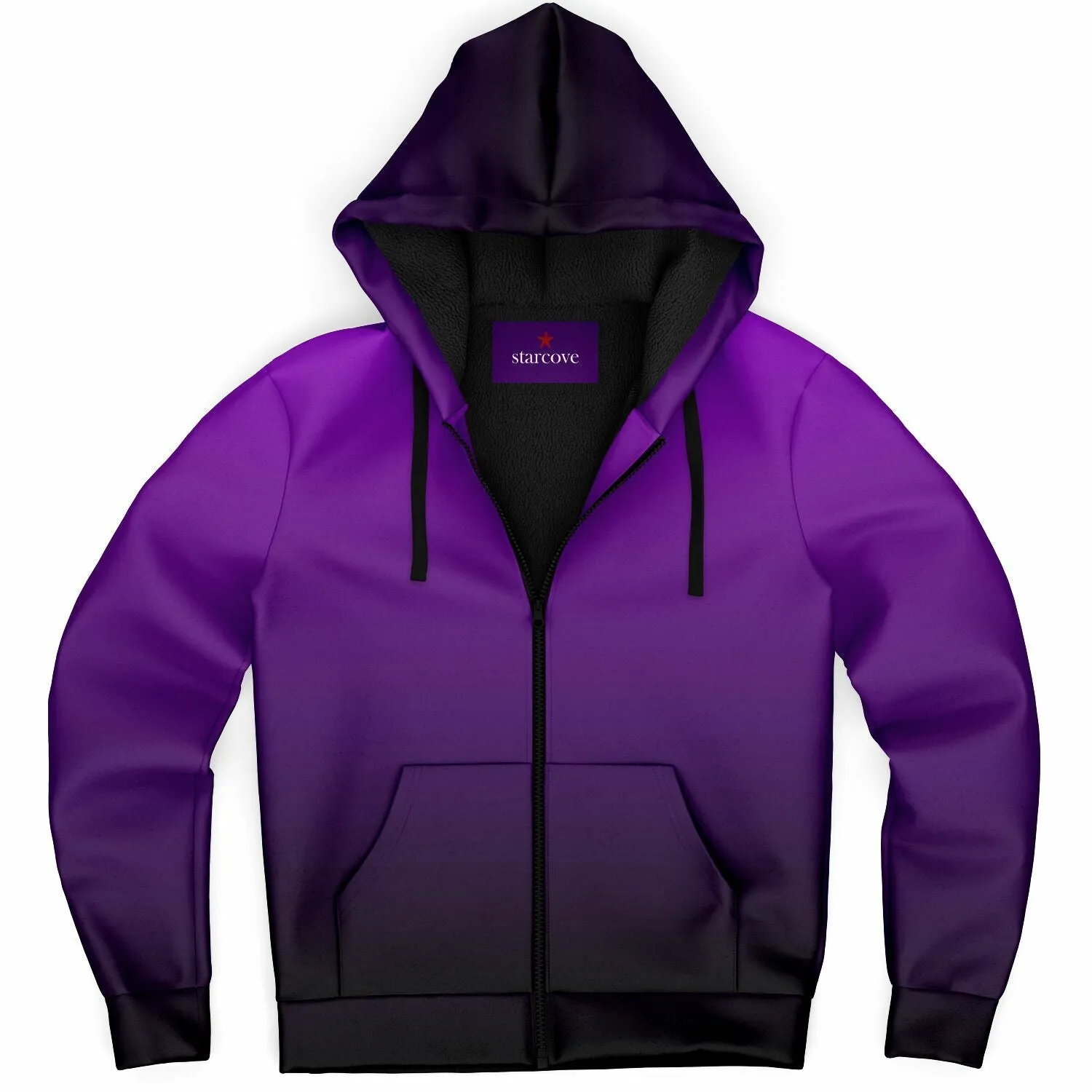 Black Purple Ombre Zip Up Fleece Lined Hoodie, Gradient Tie Dye Heavyweight Sherpa Full Zipper Pocket Men Women Hooded Sweatshirt Jacket