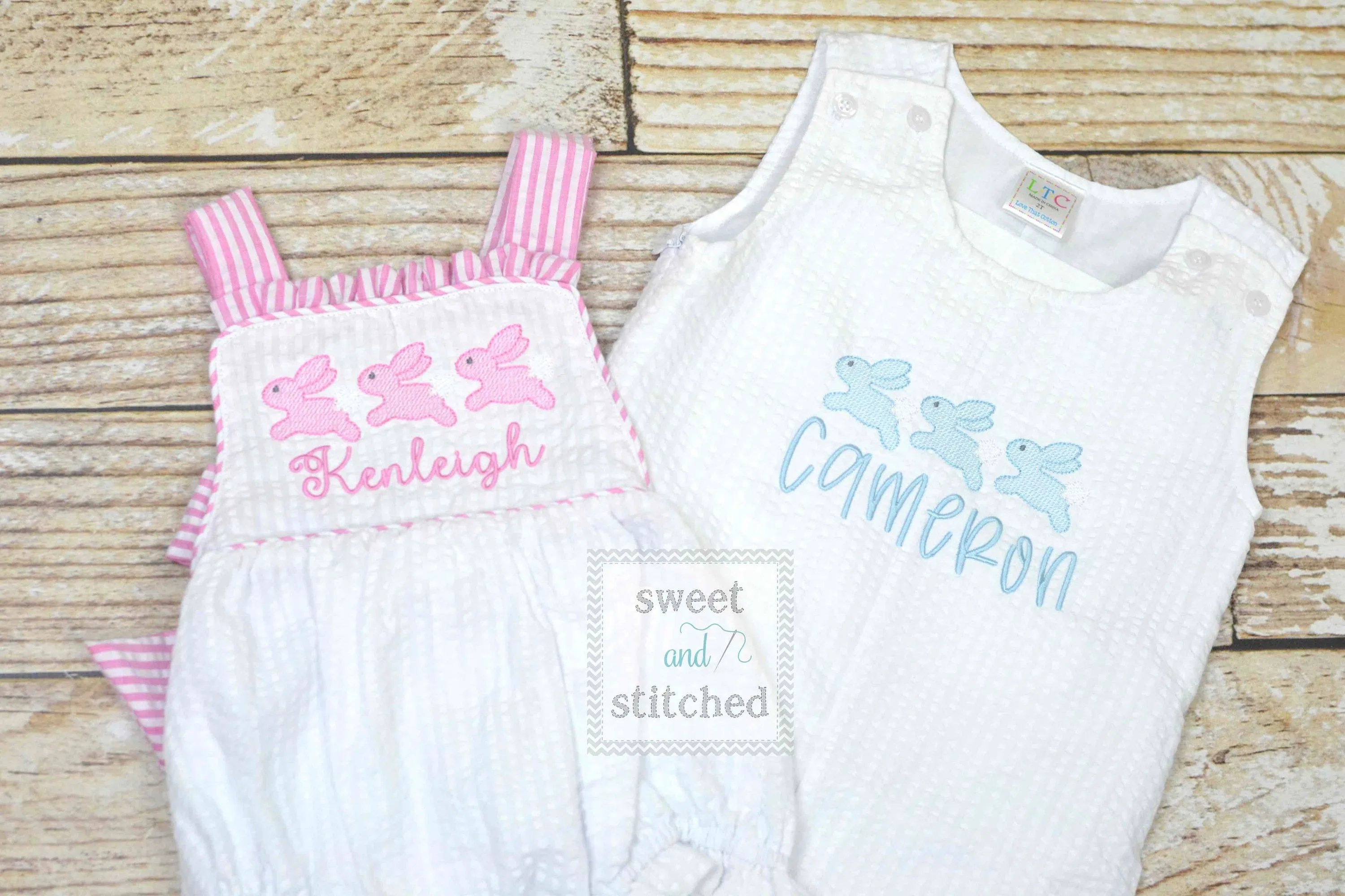 BLANK baby girl seersucker romper pink and white seersucker