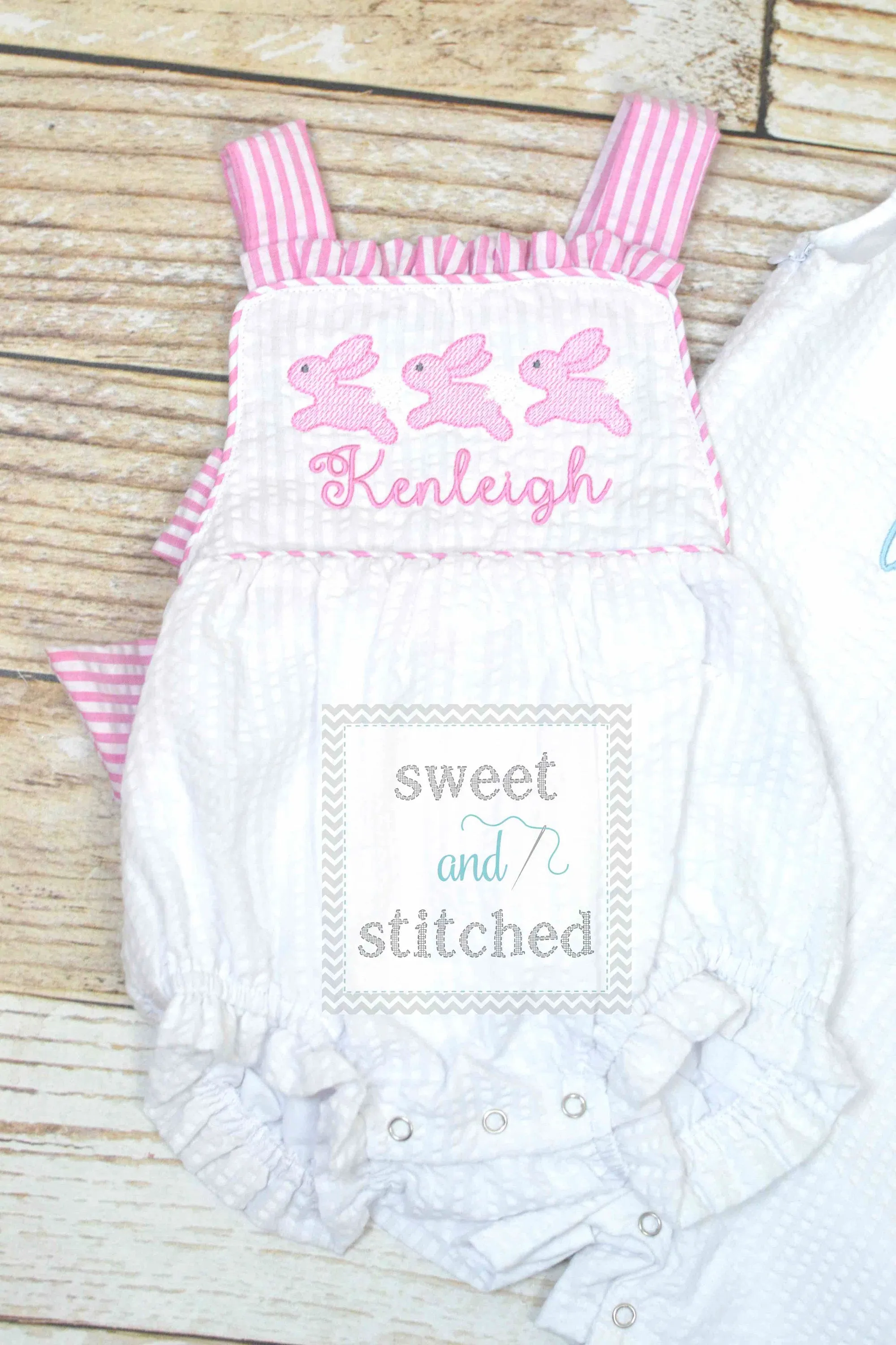 BLANK baby girl seersucker romper pink and white seersucker