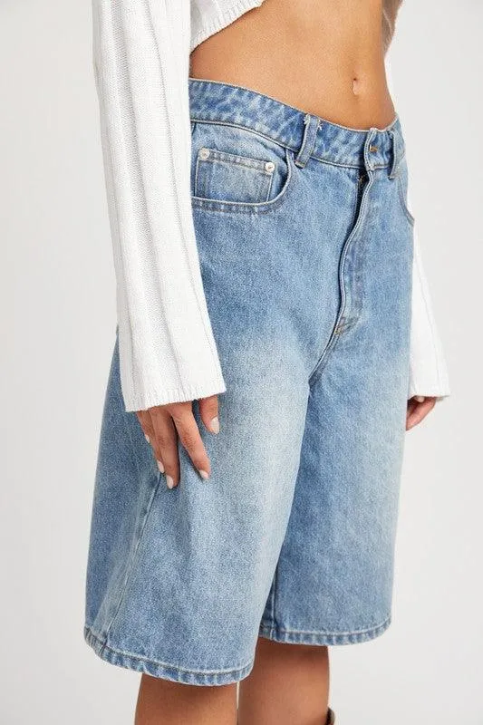 Blue Denim Bermuda Shorts Culottes