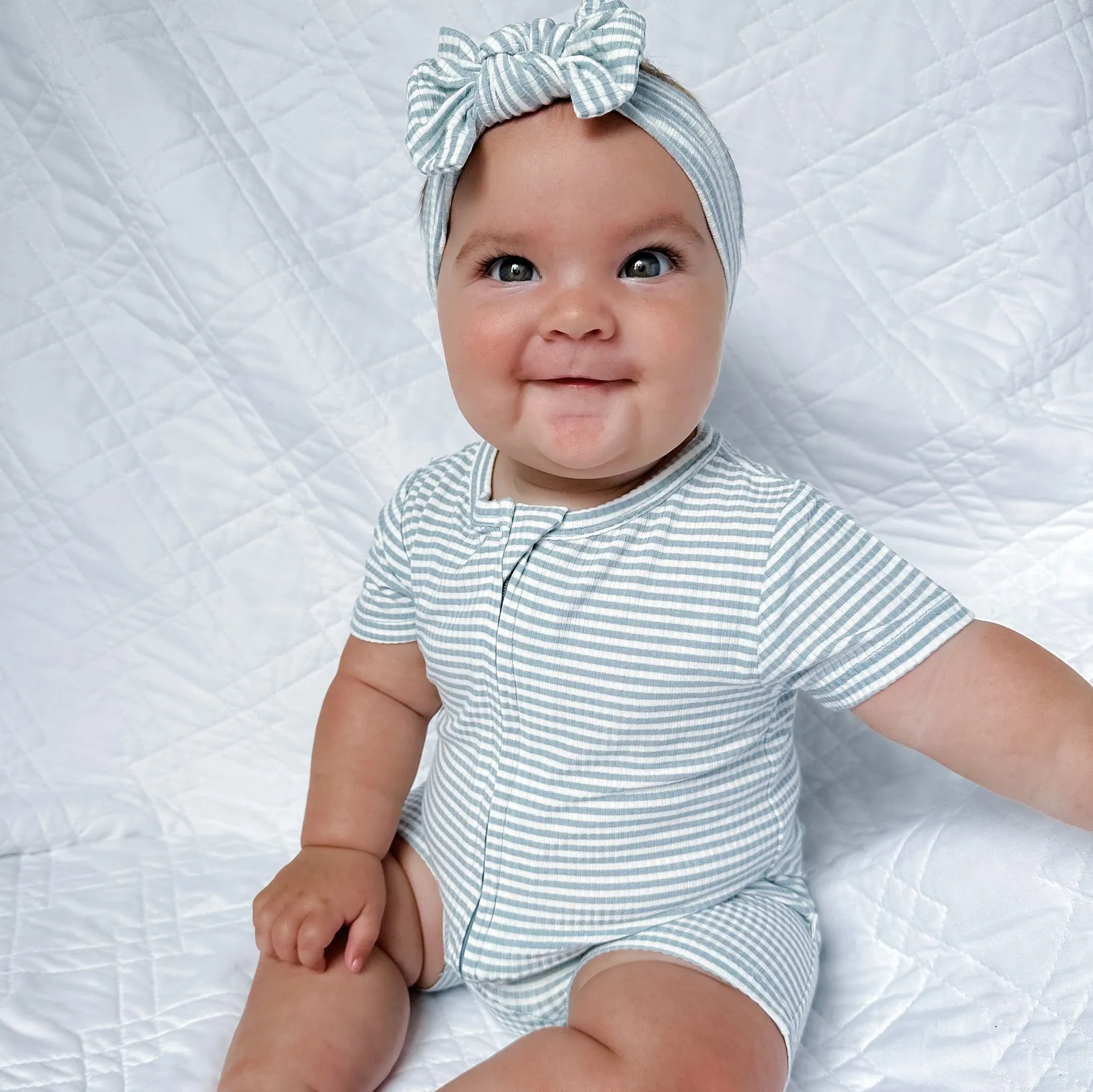 Blue Small Stripe Summer Zip Romper