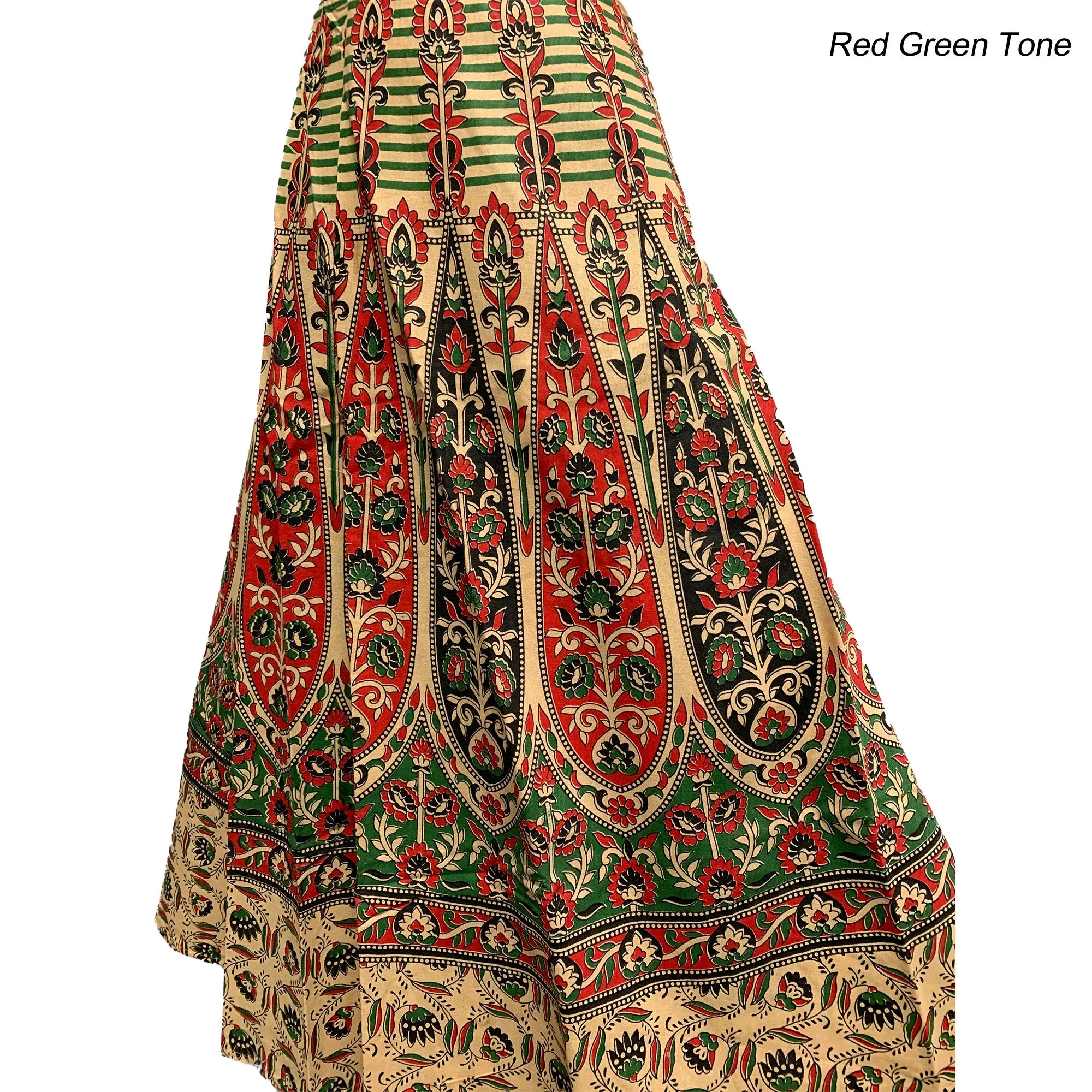 Bohemian Indian Ethnic Block Print Cotton Long Maxi Wrap Around Skirt Bagroo