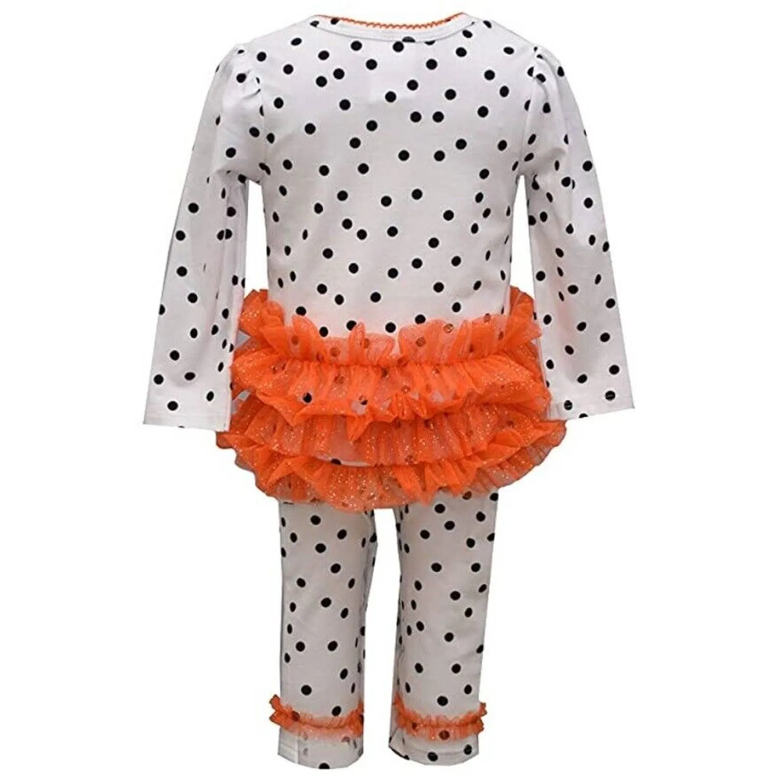 BONNIE BABY POLKA DOT JUMPSUIT, ORANGE RUFFLE, MAMA IS MY BOO EMBROIDERY