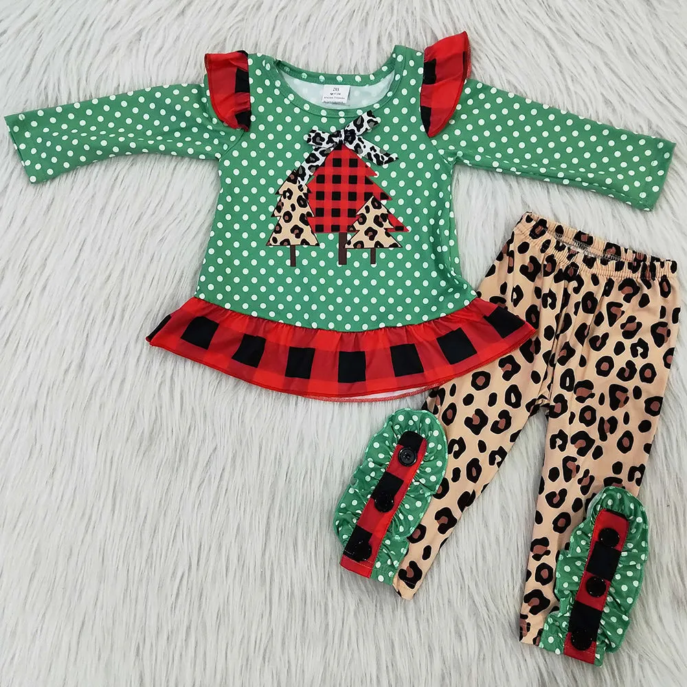 Boutique Baby Girls Clothes Set Christmas Tree Print Cute Toddler Girls Clothes Romper 6 B8-17