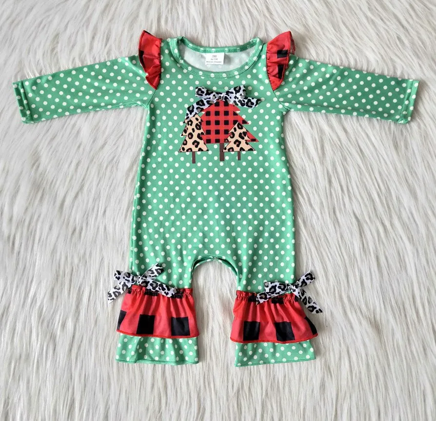 Boutique Baby Girls Clothes Set Christmas Tree Print Cute Toddler Girls Clothes Romper 6 B8-17