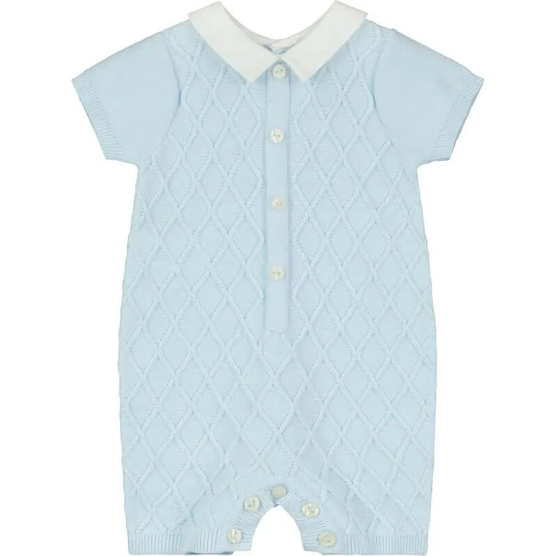 Boys Blue Knitted Diamond Romper