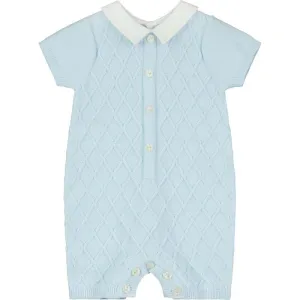 Boys Blue Knitted Diamond Romper