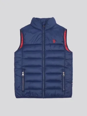 Boys Panelled Quilted Gilet in Dark Sapphire Navy / Haute Red DHM