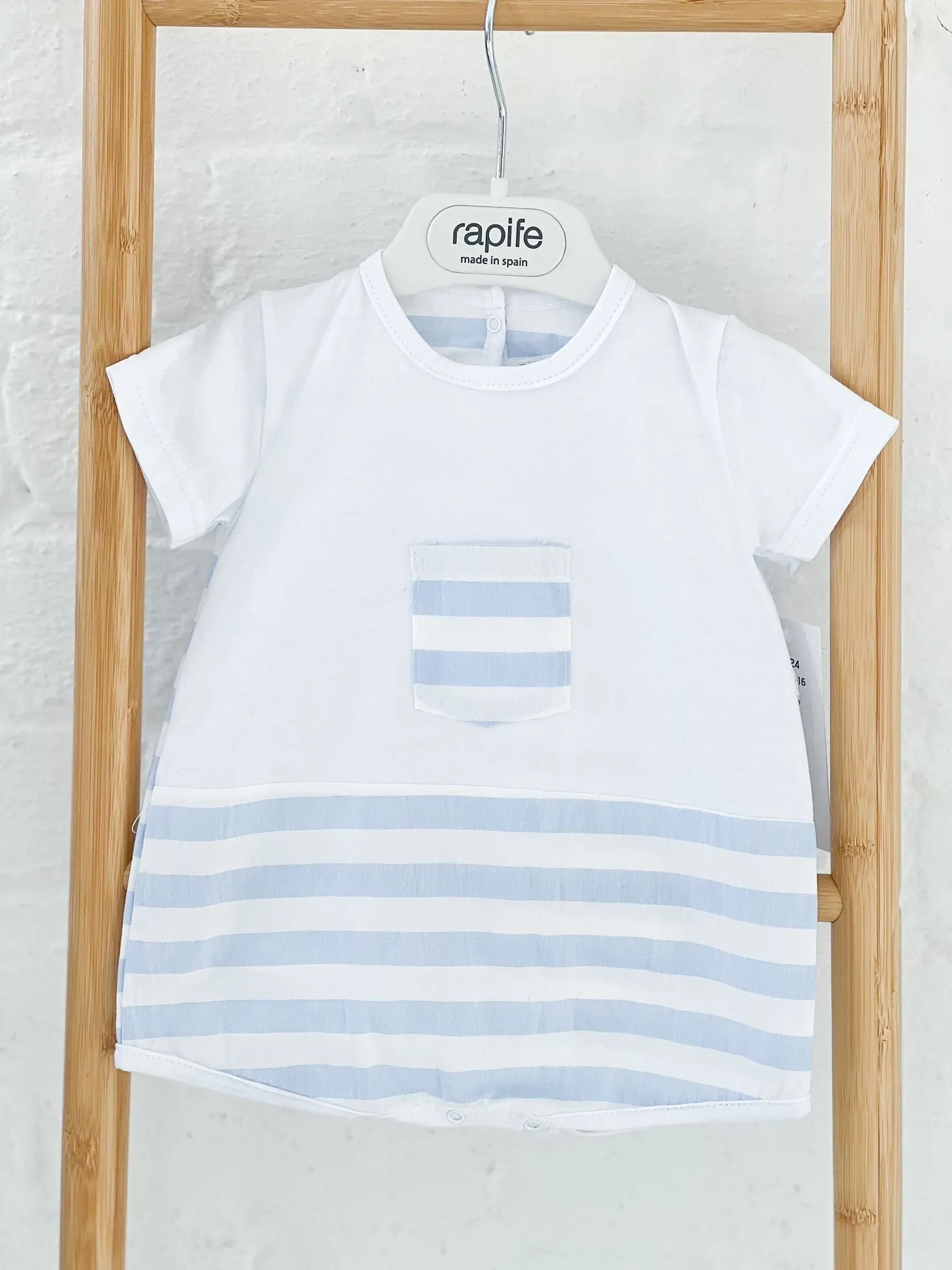 Boys Rapife Blue Stripe Romper With Pocket Detail