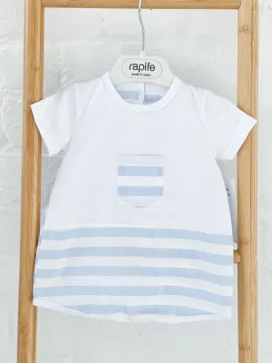 Boys Rapife Blue Stripe Romper With Pocket Detail