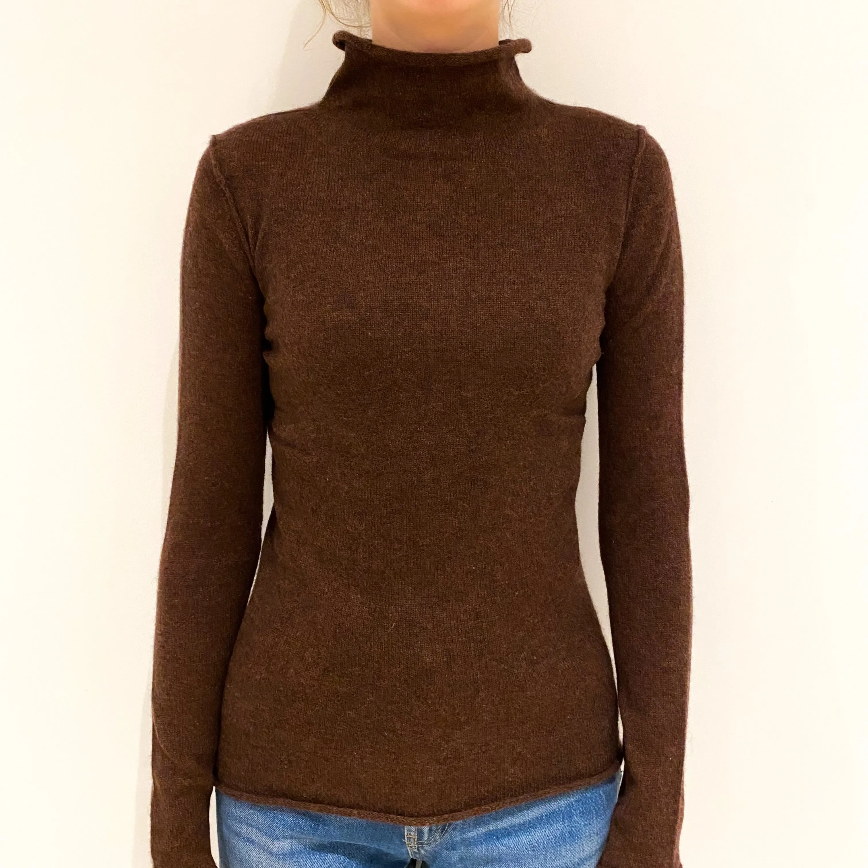 Brown Cashmere Funnel-Neck Jumper Extra Small