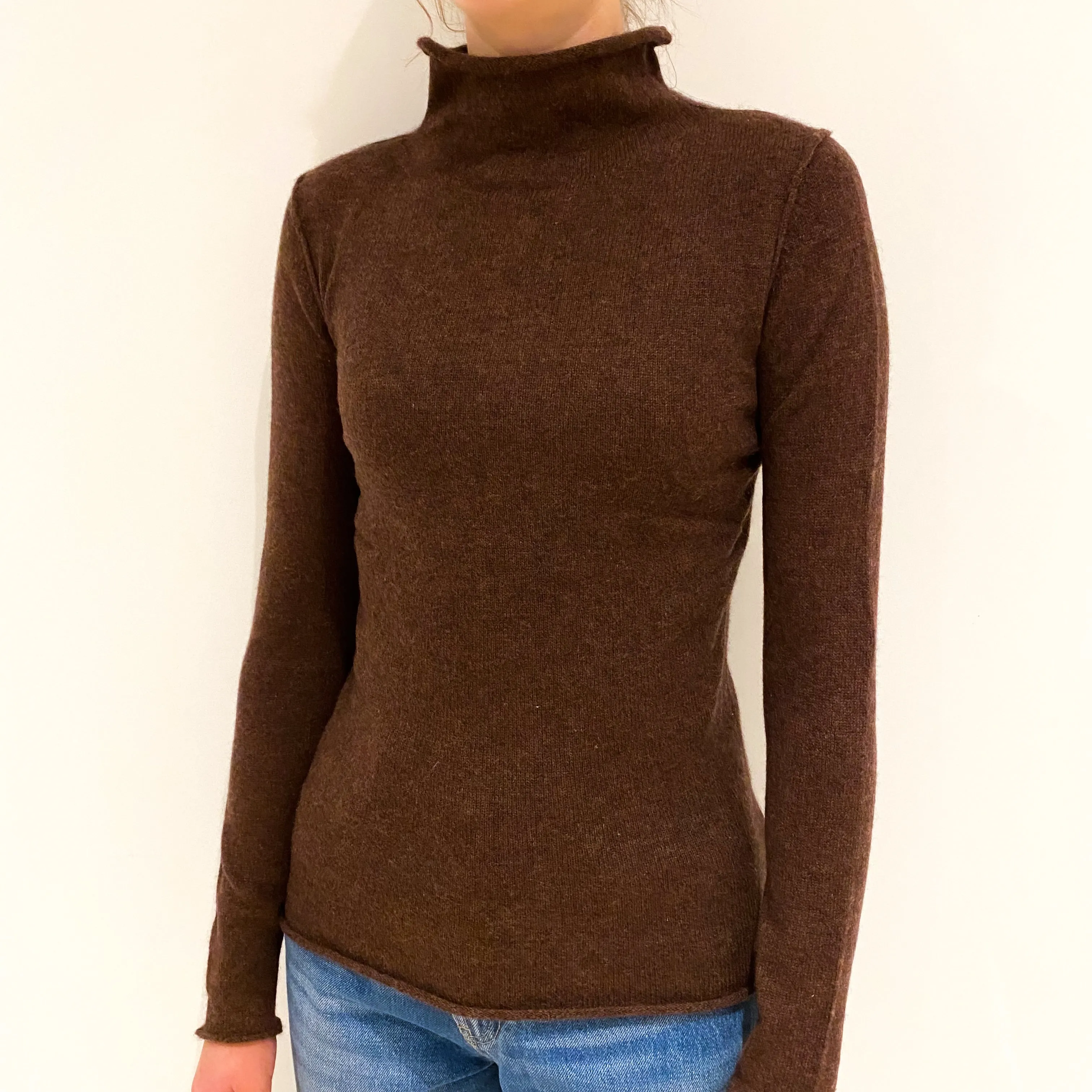 Brown Cashmere Funnel-Neck Jumper Extra Small