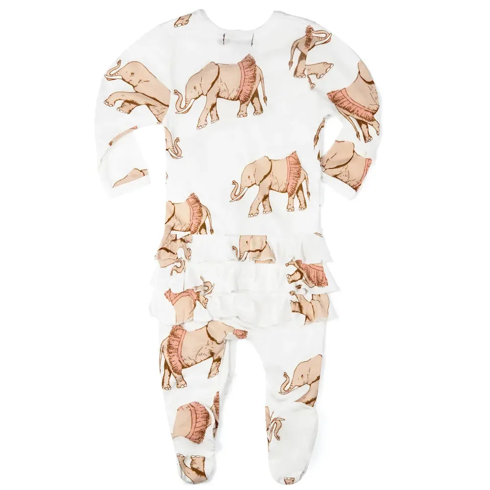 Butterfly Bamboo Ruffle Zipper Footed Romper