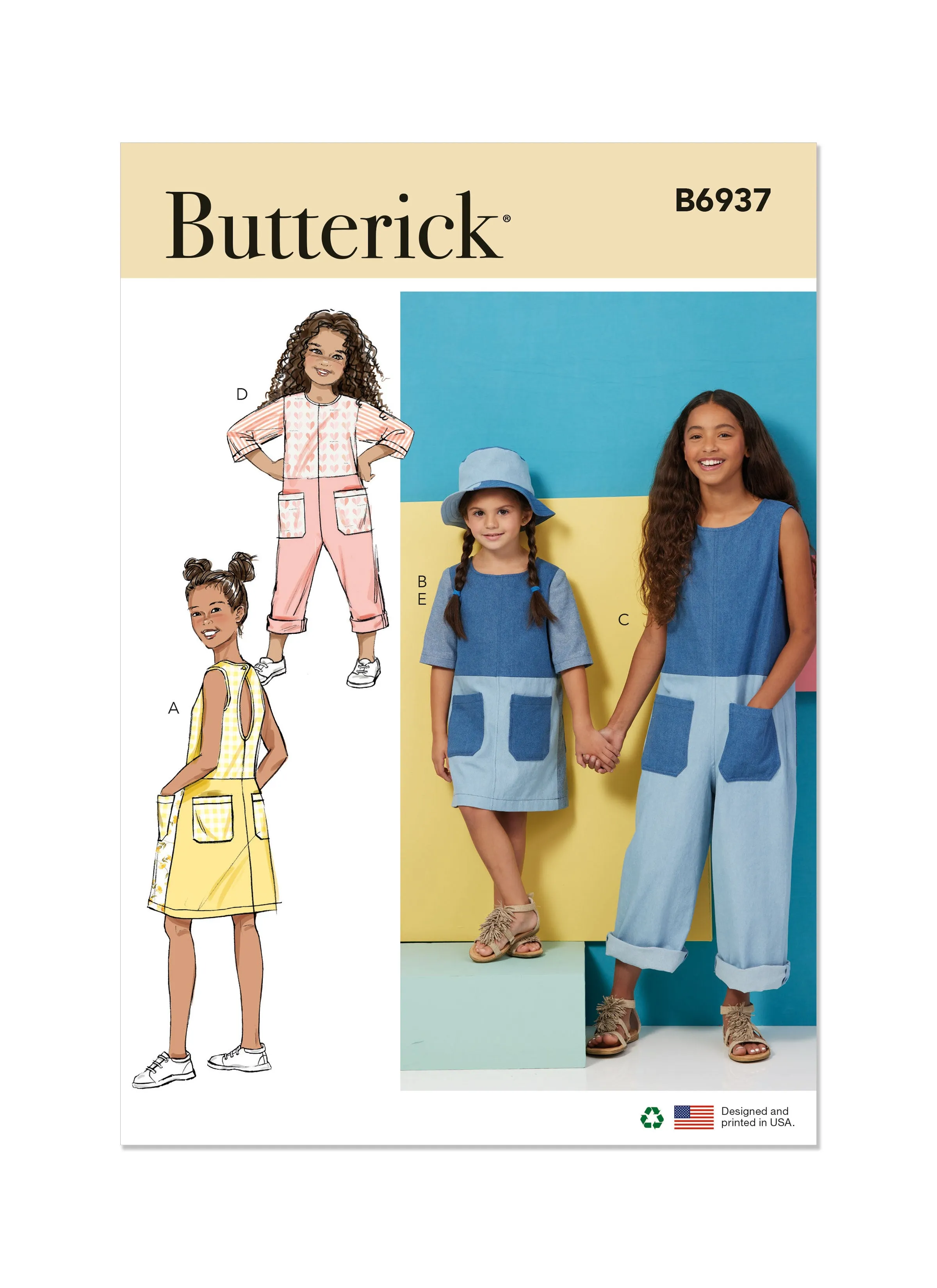 Butterick Sewing Pattern B6937 Children's and Girls' Dress, Romper and Hat in Sizes S-M-L