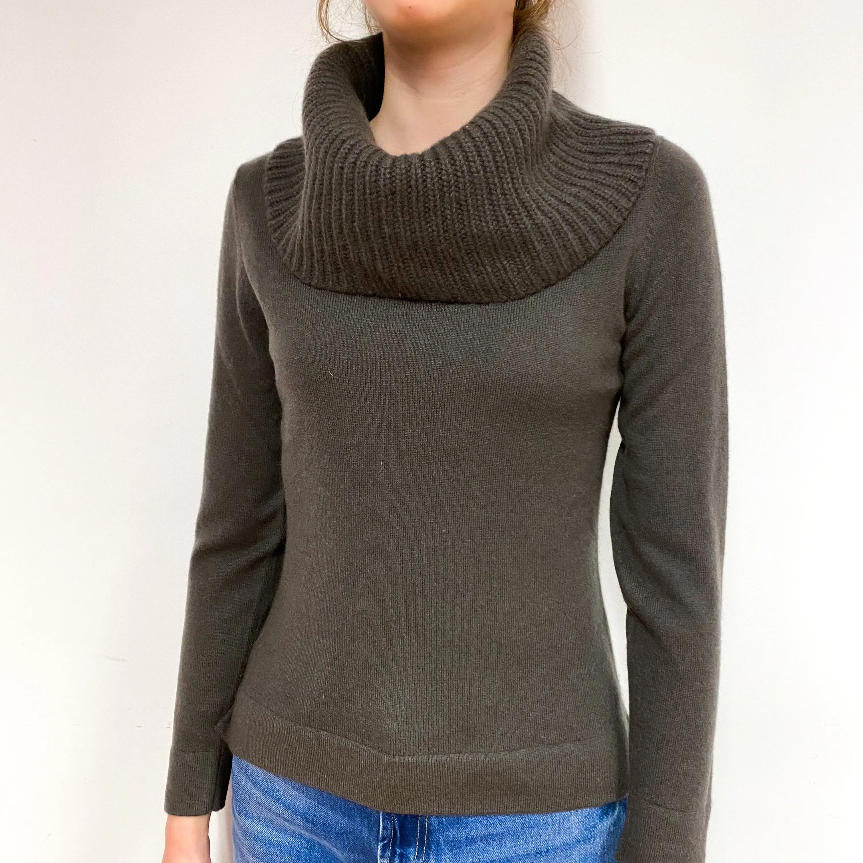 Cedar Brown Cashmere Cowl Neck Jumper Extra Small