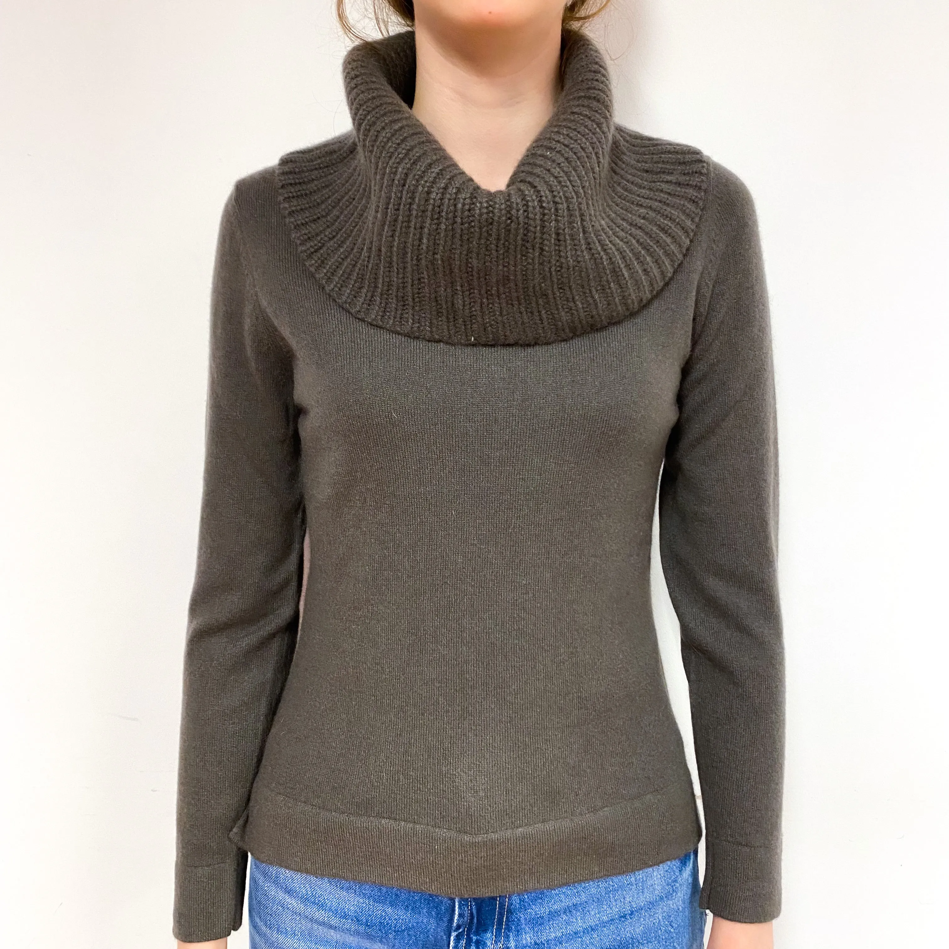 Cedar Brown Cashmere Cowl Neck Jumper Extra Small