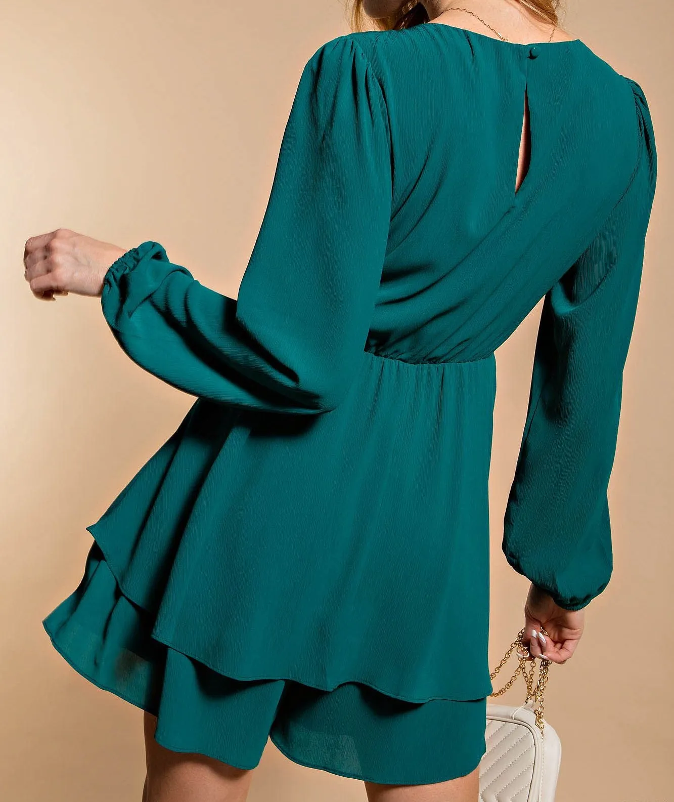 Chiffon Lined Romper in Hunter Green