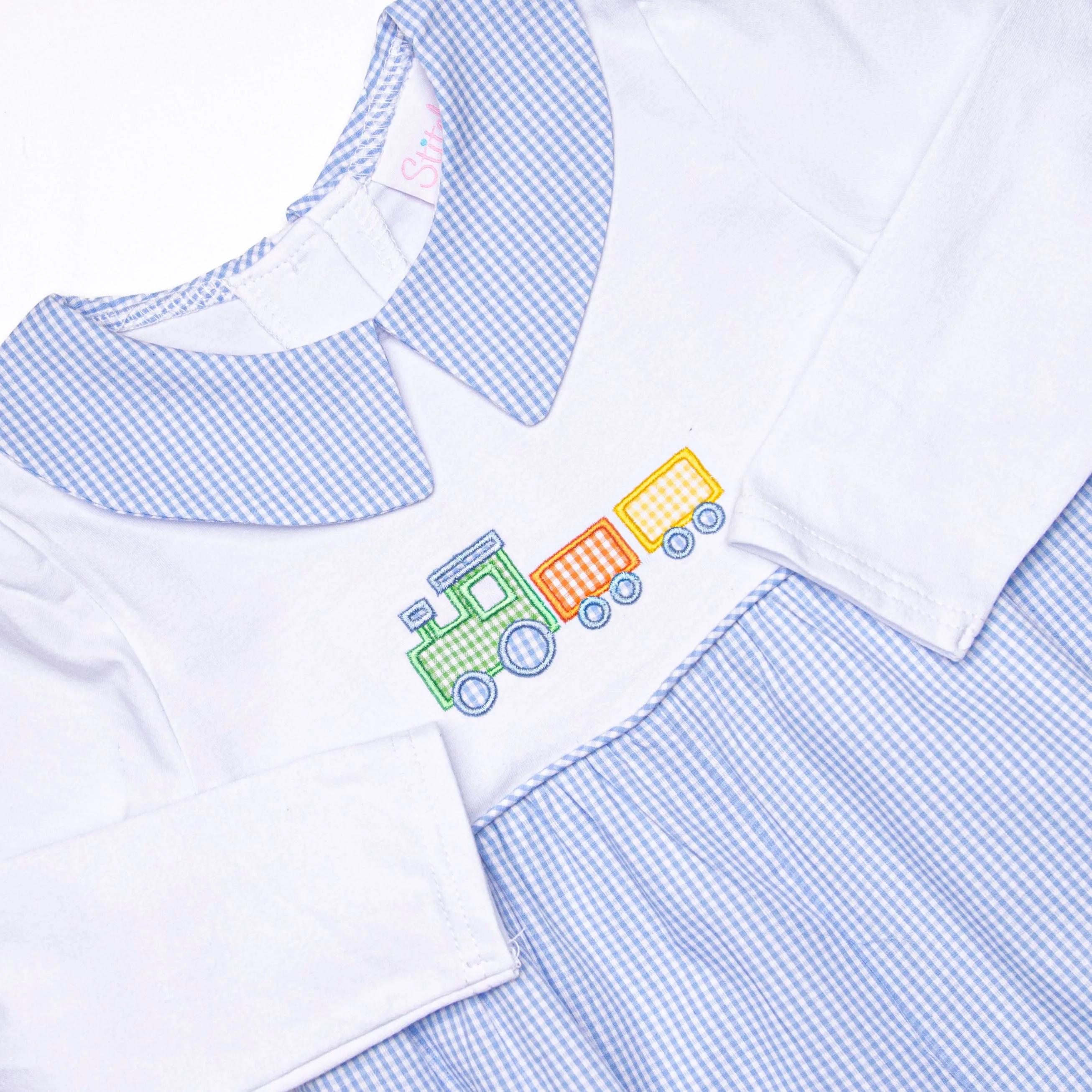 Choo Choo Charlie Applique Romper, Blue