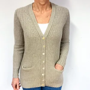 Chunky Fawn Brown Cashmere V-Neck Cardigan Medium