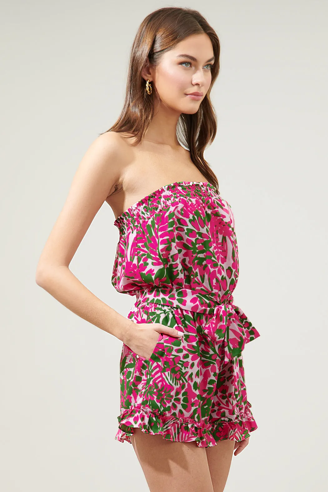 Cienega Floral Frilly Strapless Romper