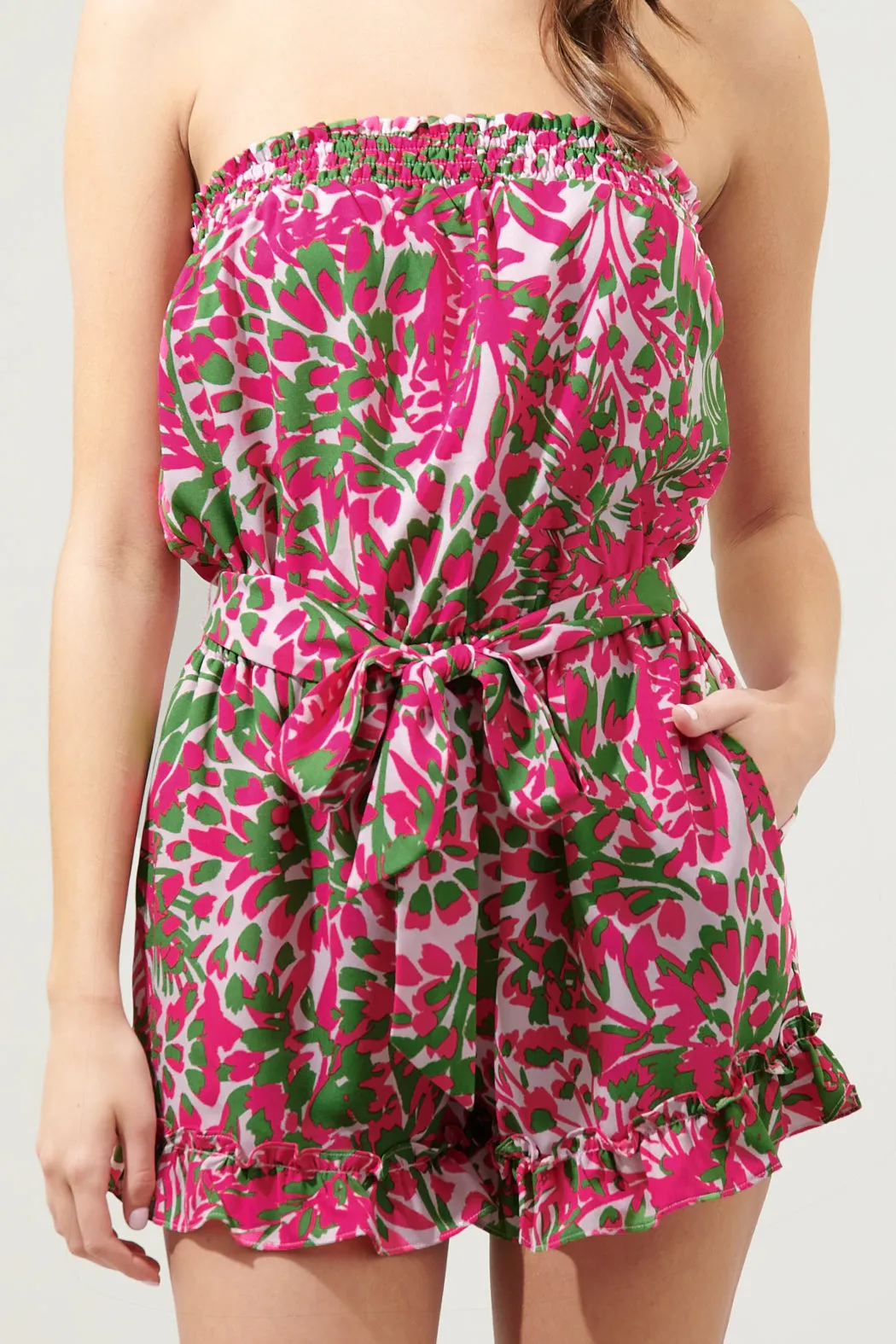 Cienega Floral Frilly Strapless Romper