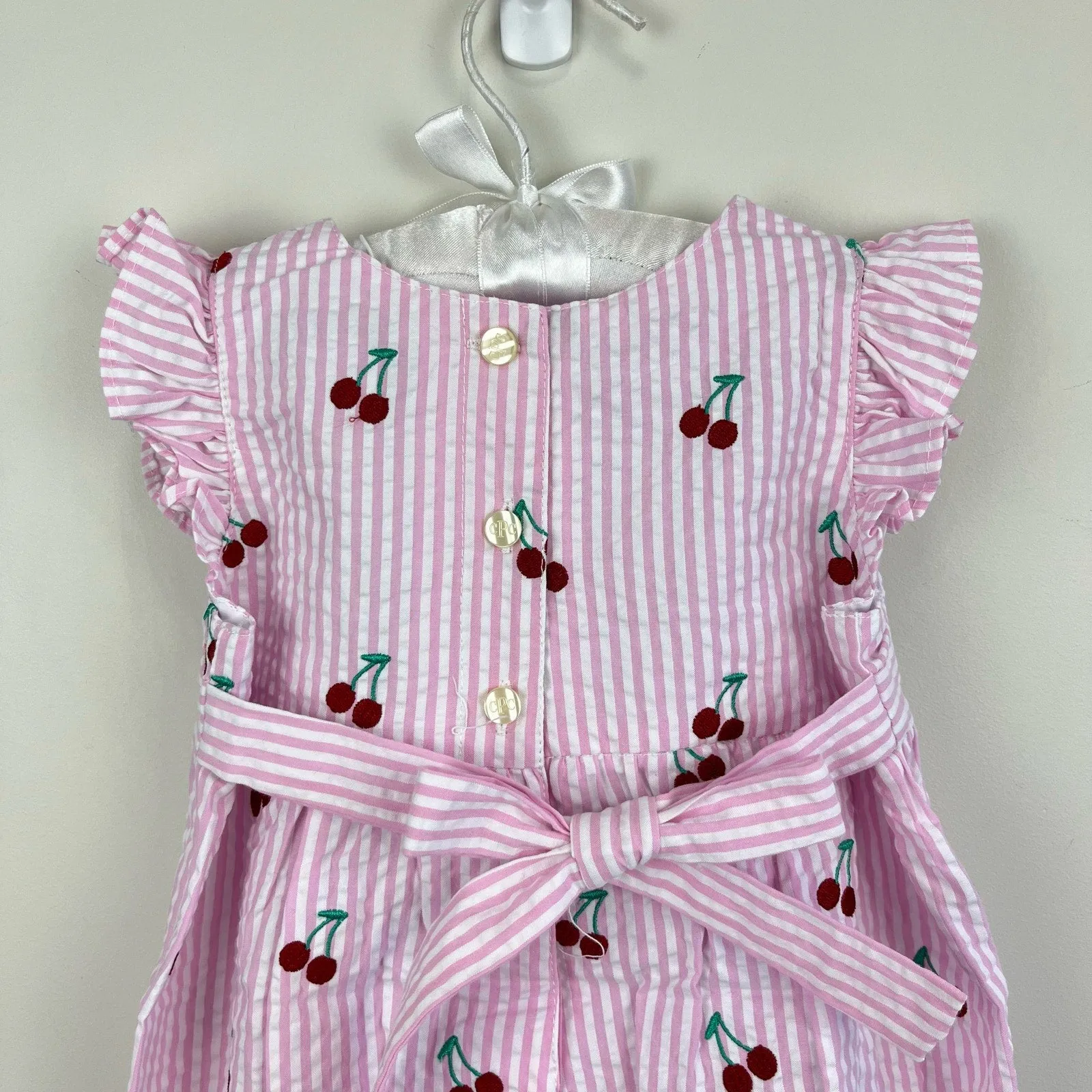 Classic Prep Childrenswear Beatrice Bubble Pink Stripe Cherries 18-24 Months NWT