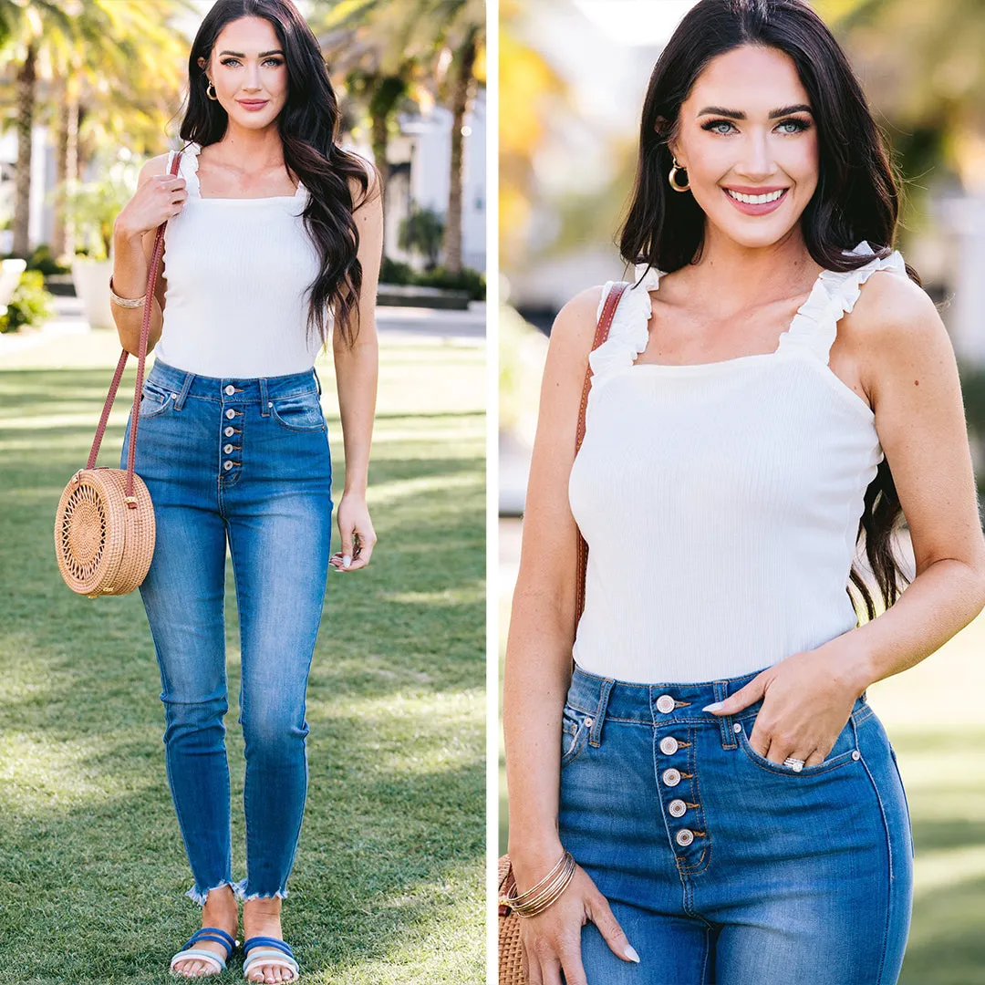 Come To You Ivory White Ruffled Tank