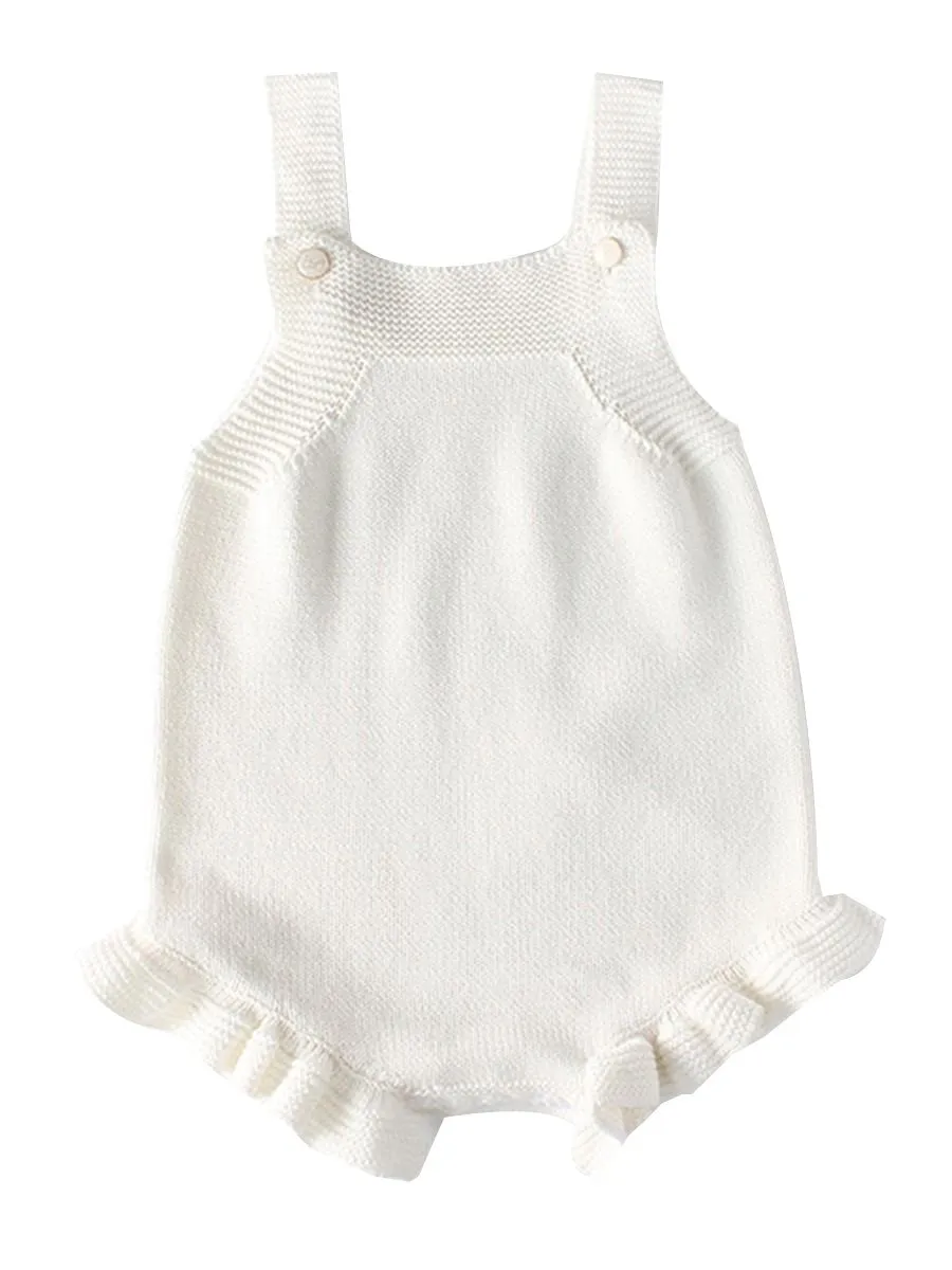 Comfortable White Crochet Cotton Jumpsuit Baby Sleeveless Suspender Knitted Romper