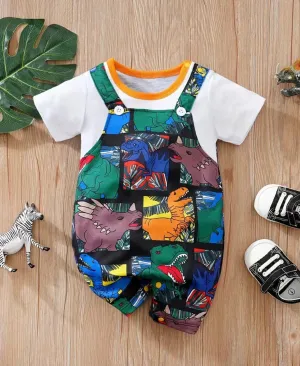 Comic Dinosaur short sleeve Romper