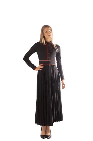 Contrast Piped Pleated Dress