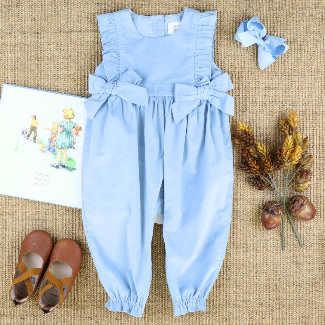 Corduroy Girl Long Romper - Light Blue