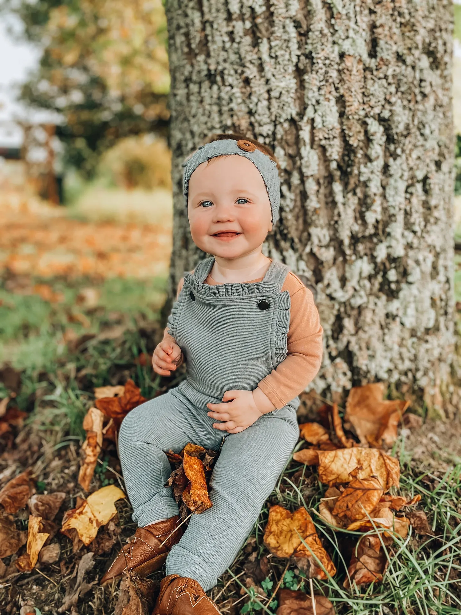 Corduroy Ruffle Romper in Moonstone