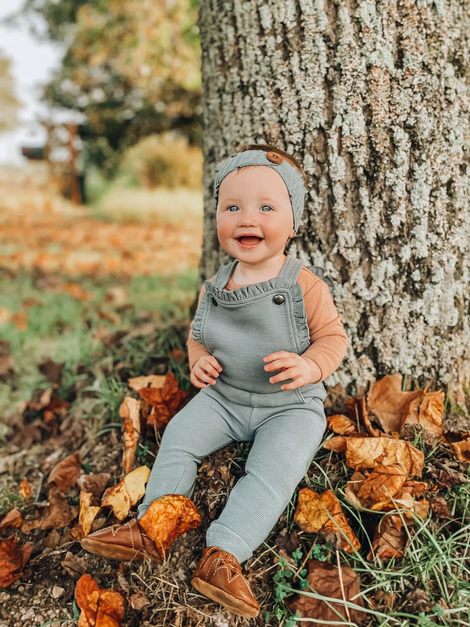 Corduroy Ruffle Romper in Moonstone