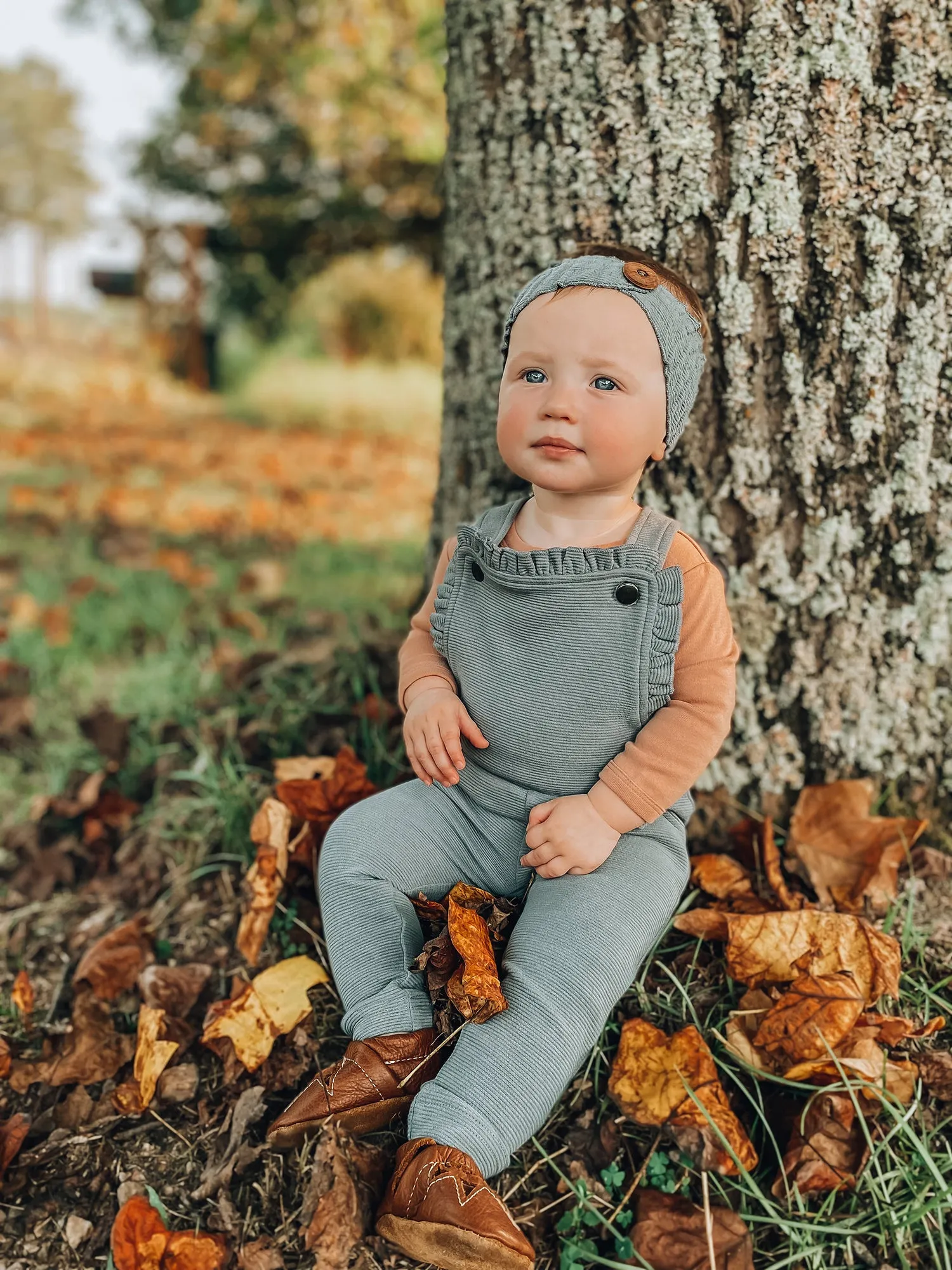 Corduroy Ruffle Romper in Moonstone