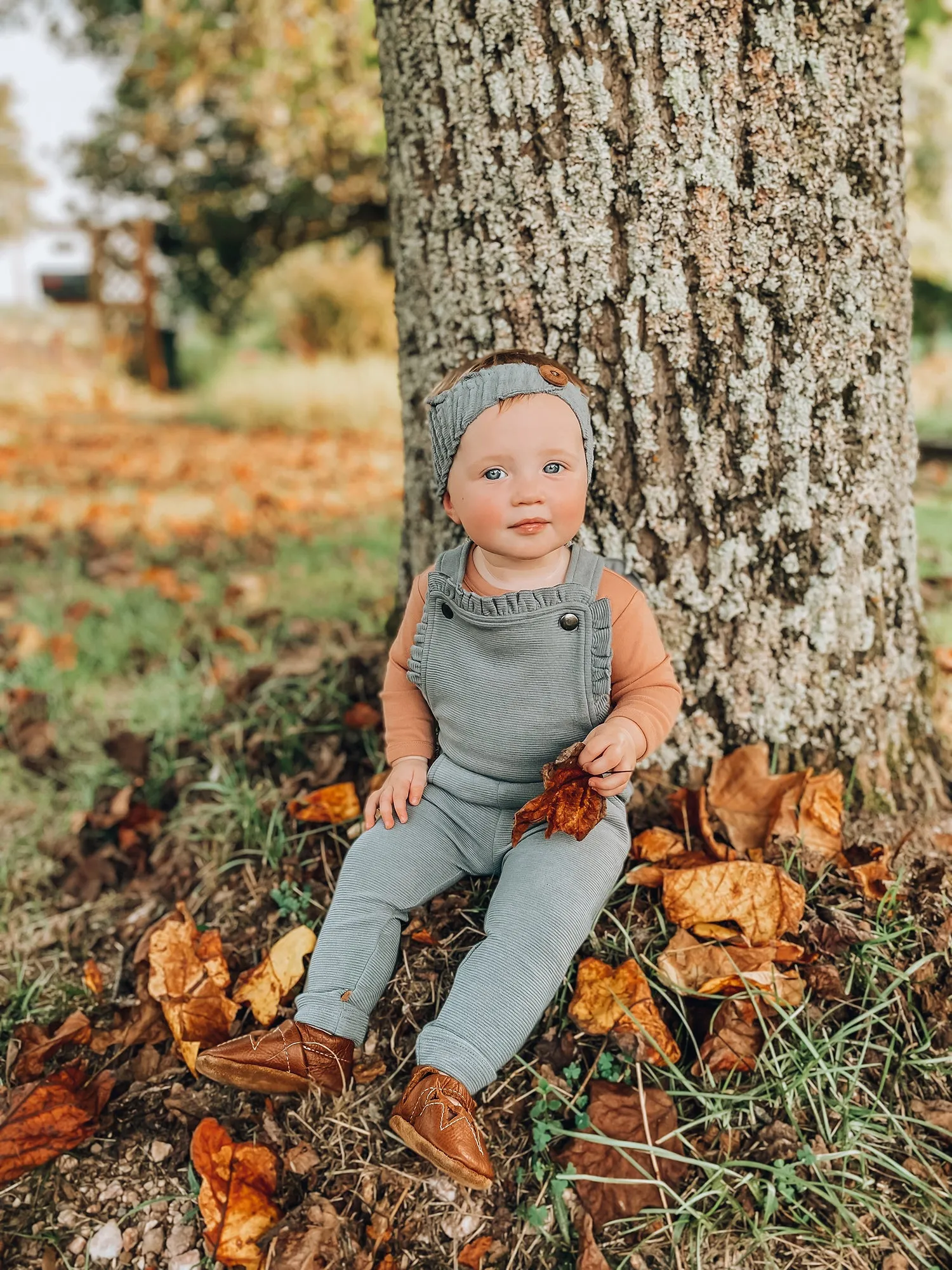 Corduroy Ruffle Romper in Moonstone