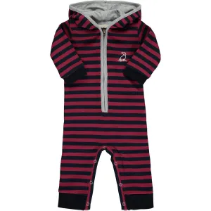 Cotton Hooded Romper | Blaine Burgundy Stripe | Me and Henry