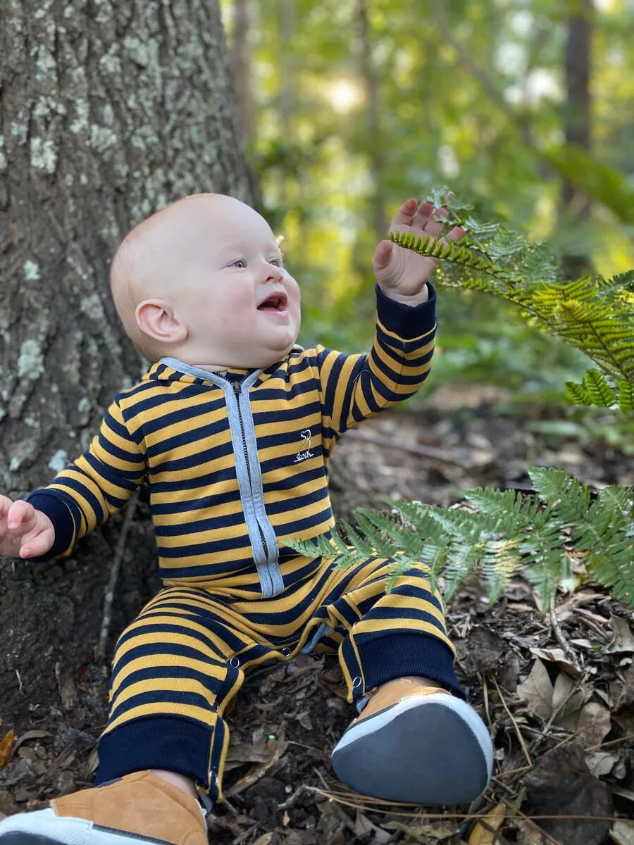 Cotton Hooded Romper | Blaine Mustard Stripe | Me and Henry