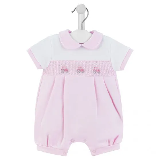 Dandelion Pink Little Tractor Smocked Romper