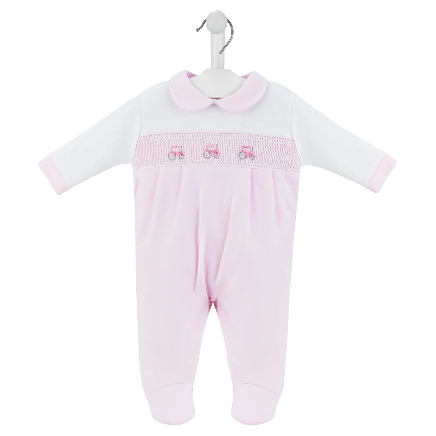 Dandelion Pink Little Tractor Smocked Sleepsuit