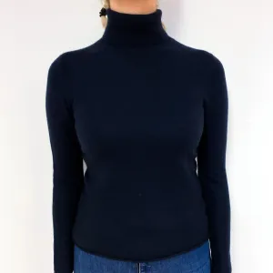 Dark French Navy Cashmere Polo Neck Jumper Small