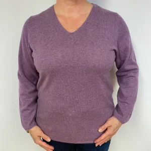 Dark Lilac Cashmere V-Neck Jumper Large.