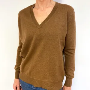 Dark Toffee Brown Cashmere V-Neck Jumper Medium