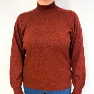 Deep Brick Red Marl Cashmere Turtle Neck Jumper Large