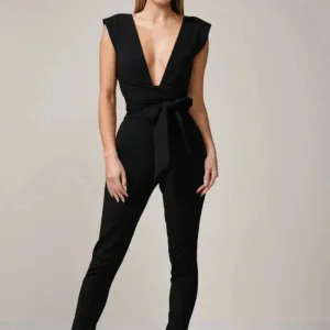 Deep V-Neck Fitted Jumpsuit