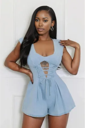 Denim V-neck Stretch Romper