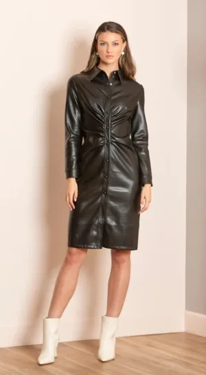 Destiny Faux Leather Shirt Dress