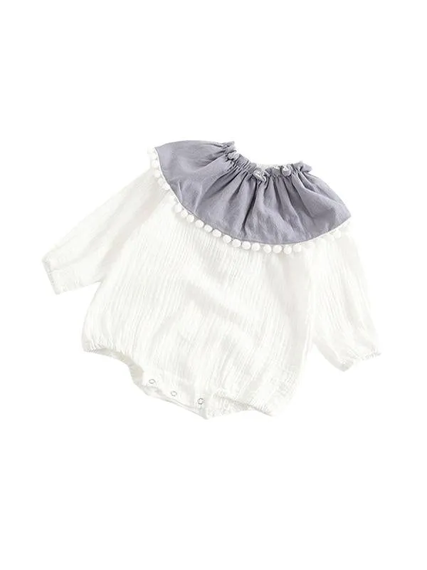 Detachable Venonat Cape Collar Romper Pleated Baby Girls White Onesie